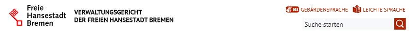 weißer Bereich mit dem Logo des Verwaltungsgerichts, einem Suchfenster, Link zu Leichte Sprache, Link zu Gebärdensprache und Suchfunktion